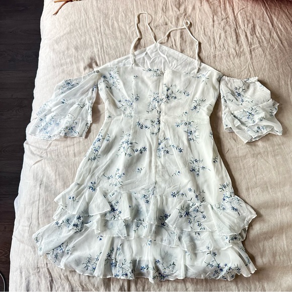 Winona White Halter Dress with Blue Floral Embroidery - Picture 7 of 7